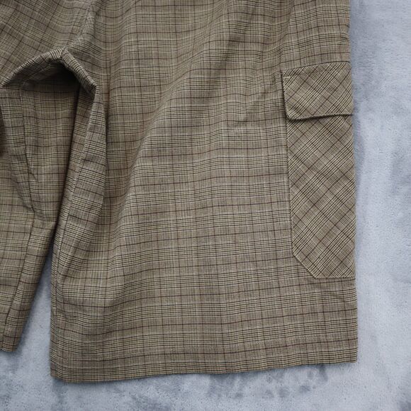Red Button Shorts Mens 36W Brown Plaid High Waist Flat Front Cargo Bottoms - Picture 15 of 16